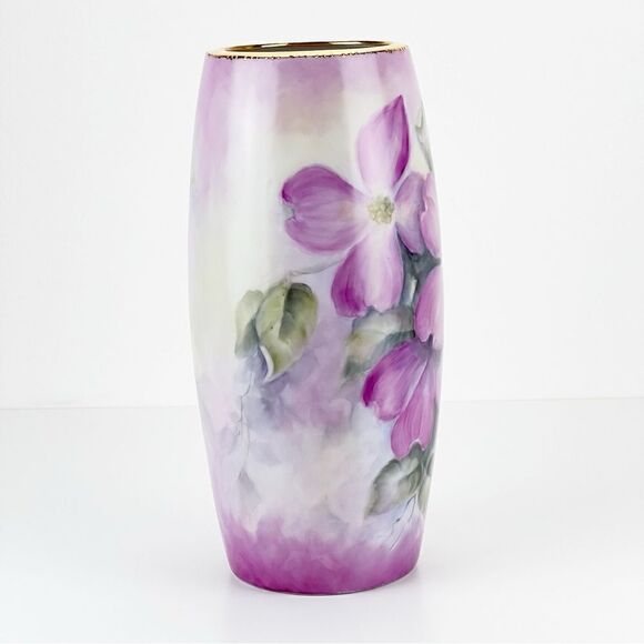 International Porcelain Art Teachers Hand Painted Pink Flowers Floral Vase - Picture 4 of 12
